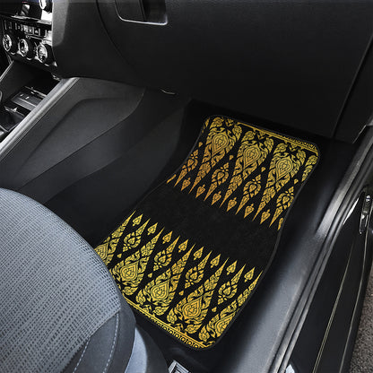Gold And Black Thai Pattern Print Front and Back Car Floor Mats