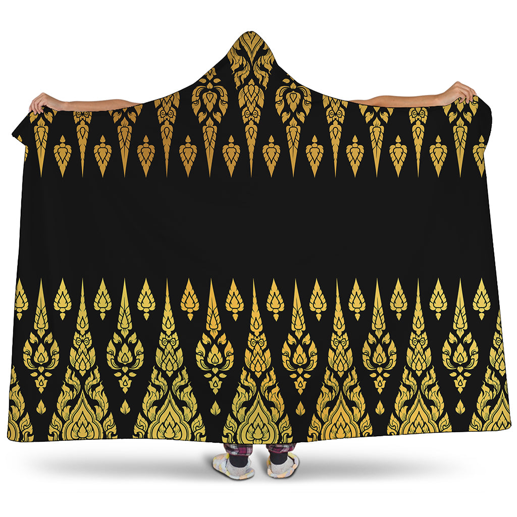 Gold And Black Thai Pattern Print Hooded Blanket