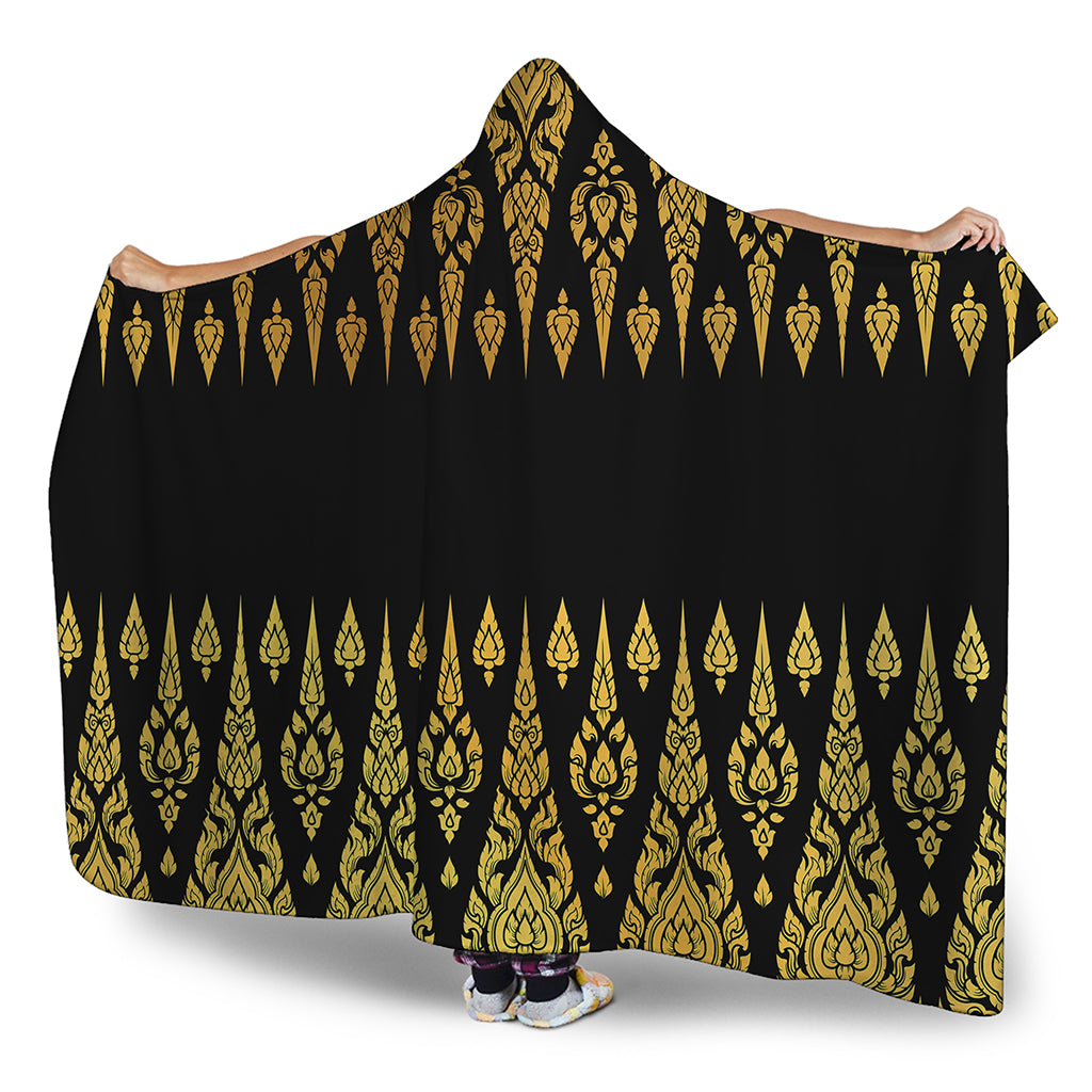 Gold And Black Thai Pattern Print Hooded Blanket