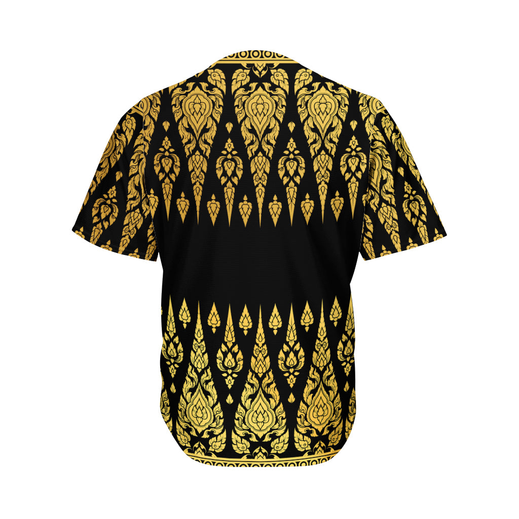 Gold And Black Thai Pattern Print Men's Baseball Jersey
