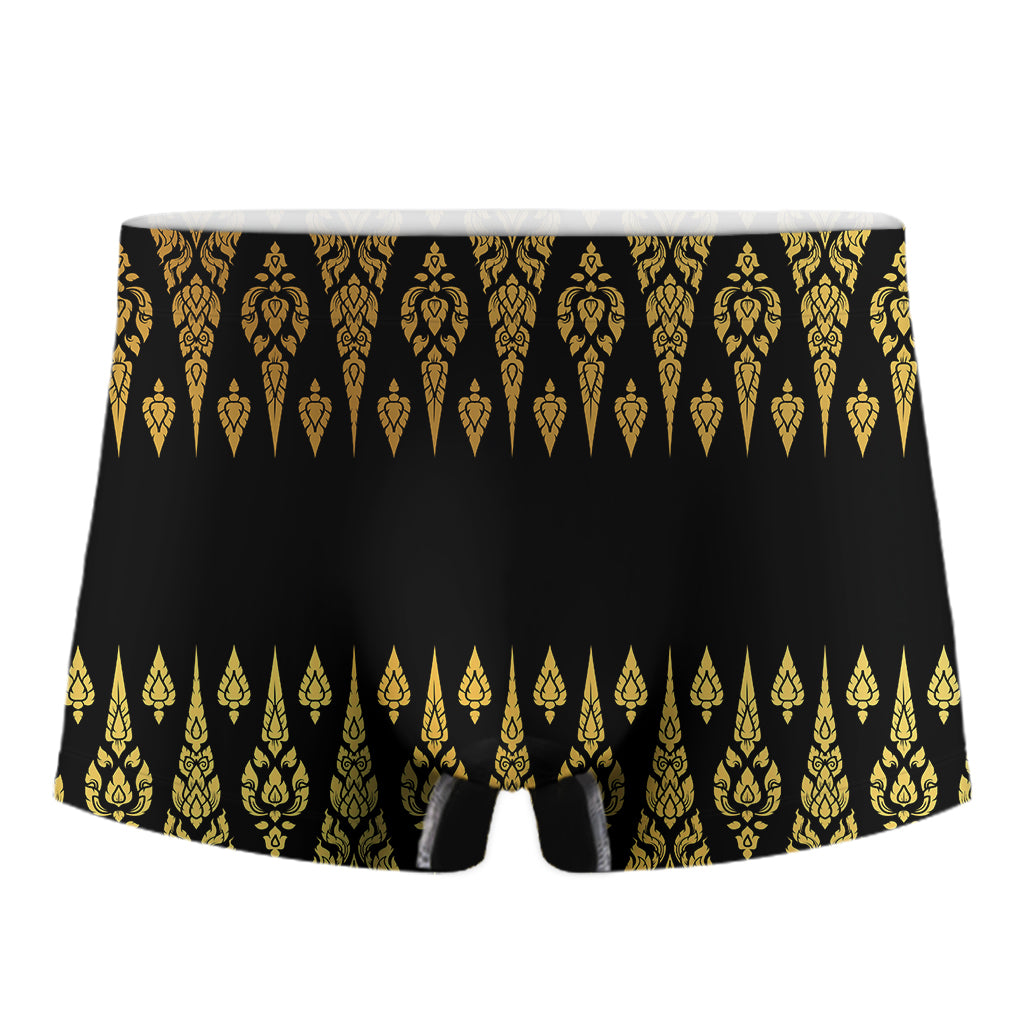 Gold And Black Thai Pattern Print Men's Boxer Briefs
