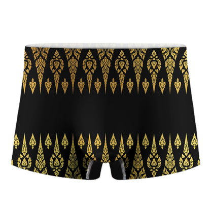Gold And Black Thai Pattern Print Men's Boxer Briefs