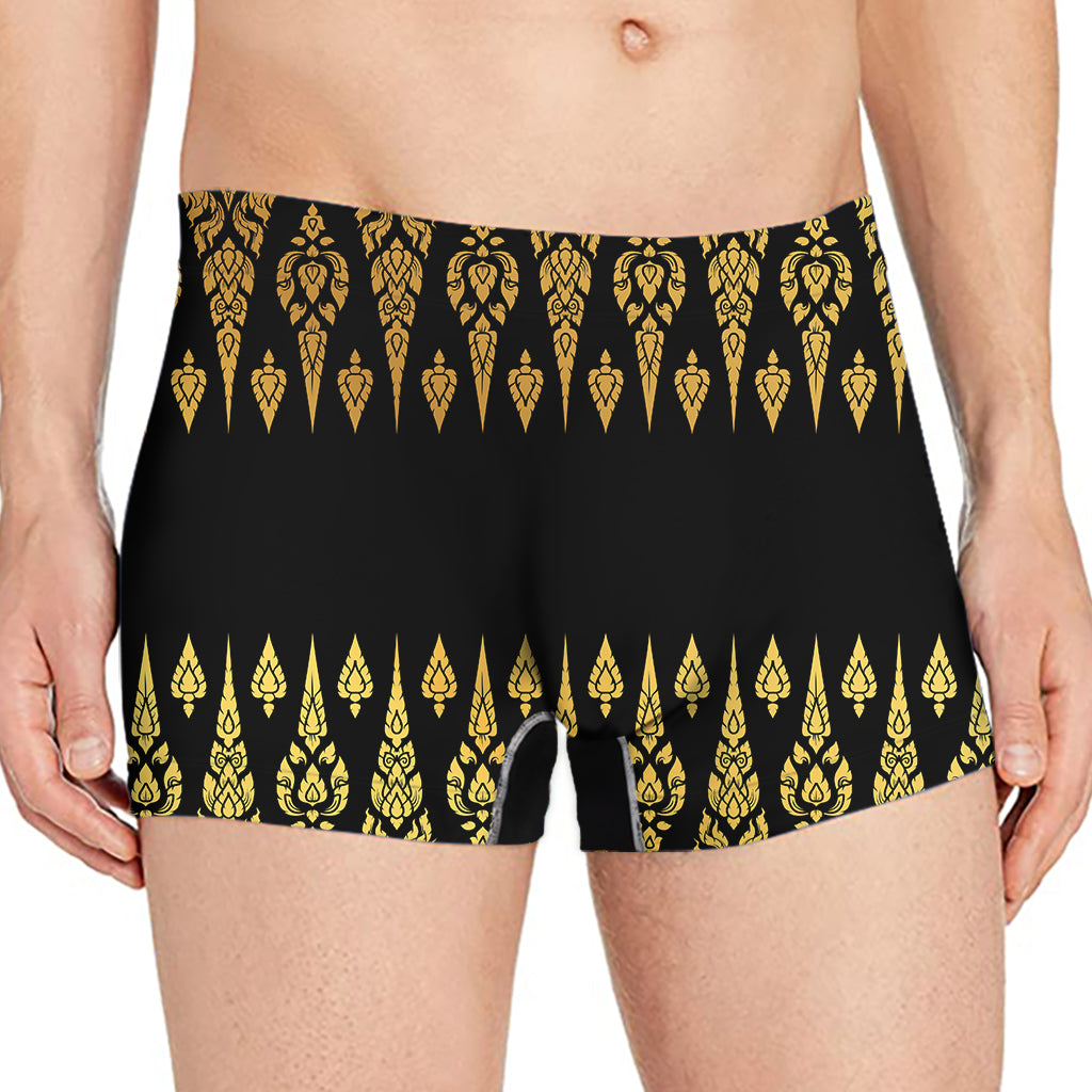 Gold And Black Thai Pattern Print Men's Boxer Briefs