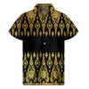 Gold And Black Thai Pattern Print Men's Short Sleeve Shirt