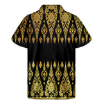 Gold And Black Thai Pattern Print Men's Short Sleeve Shirt