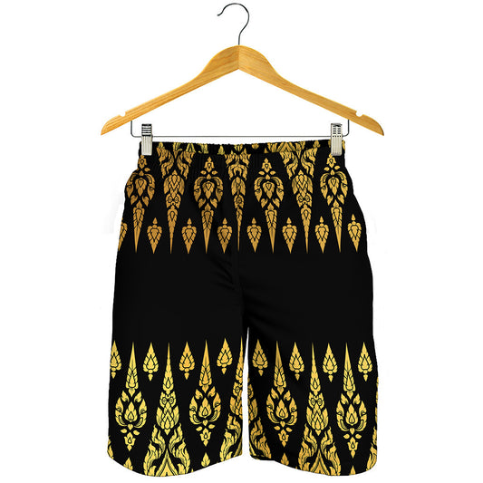 Gold And Black Thai Pattern Print Men's Shorts