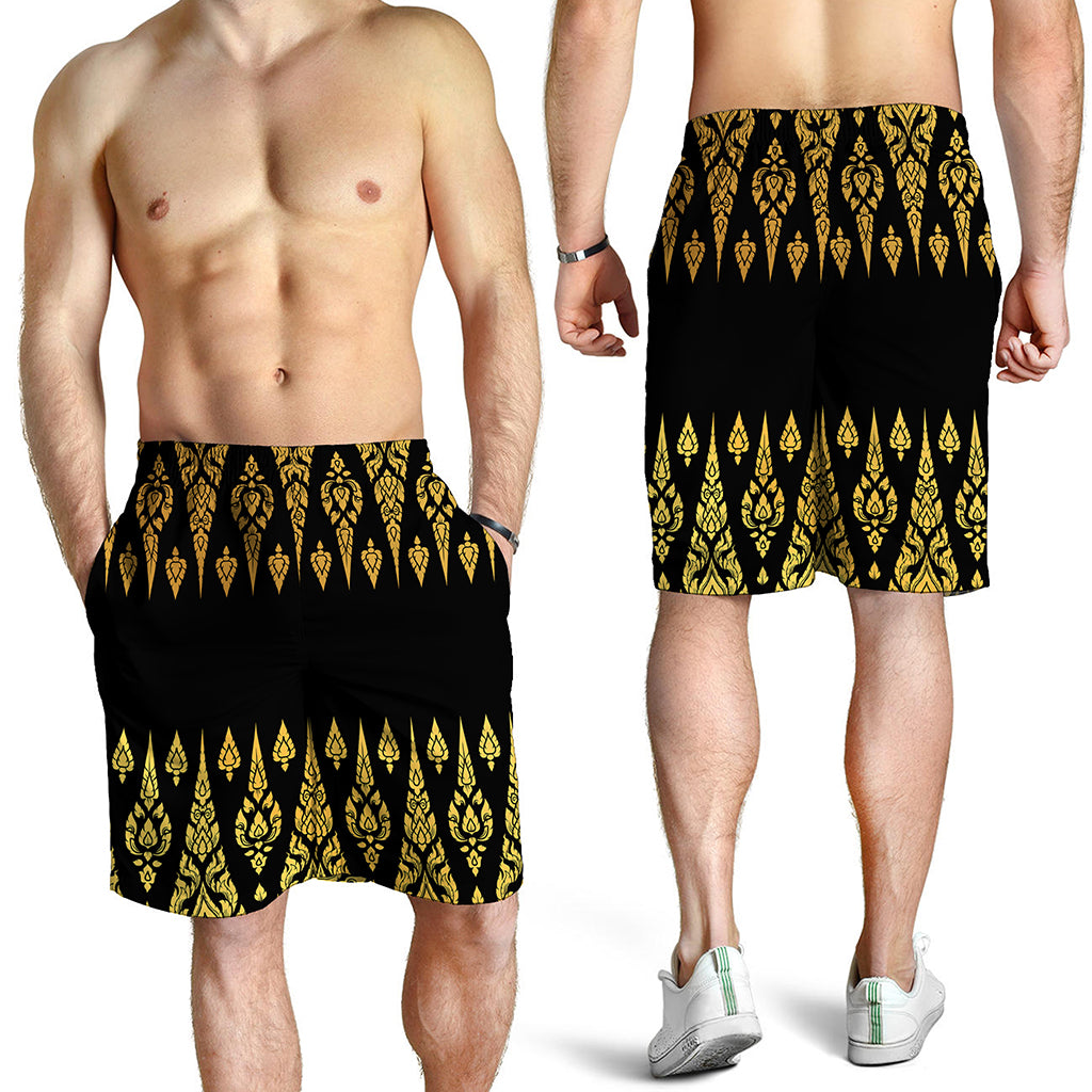 Gold And Black Thai Pattern Print Men's Shorts