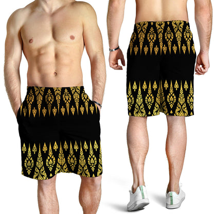 Gold And Black Thai Pattern Print Men's Shorts