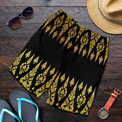 Gold And Black Thai Pattern Print Men's Shorts