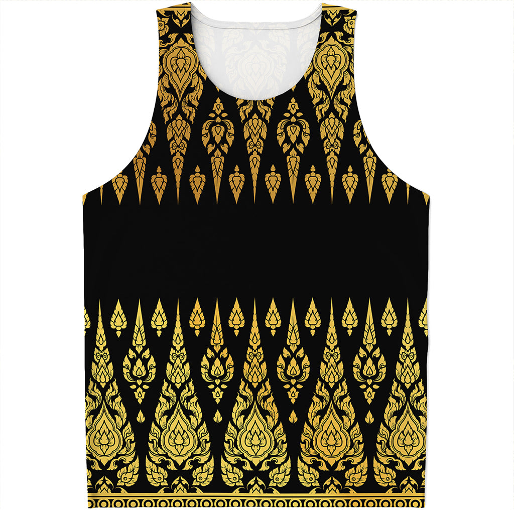 Gold And Black Thai Pattern Print Men's Tank Top