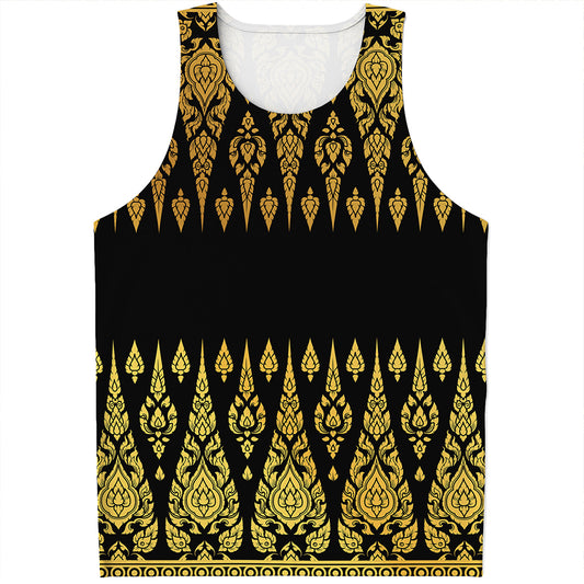 Gold And Black Thai Pattern Print Men's Tank Top