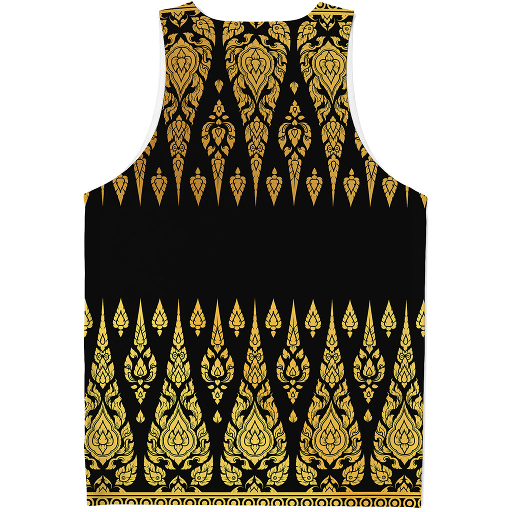 Gold And Black Thai Pattern Print Men's Tank Top