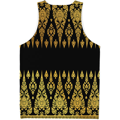 Gold And Black Thai Pattern Print Men's Tank Top