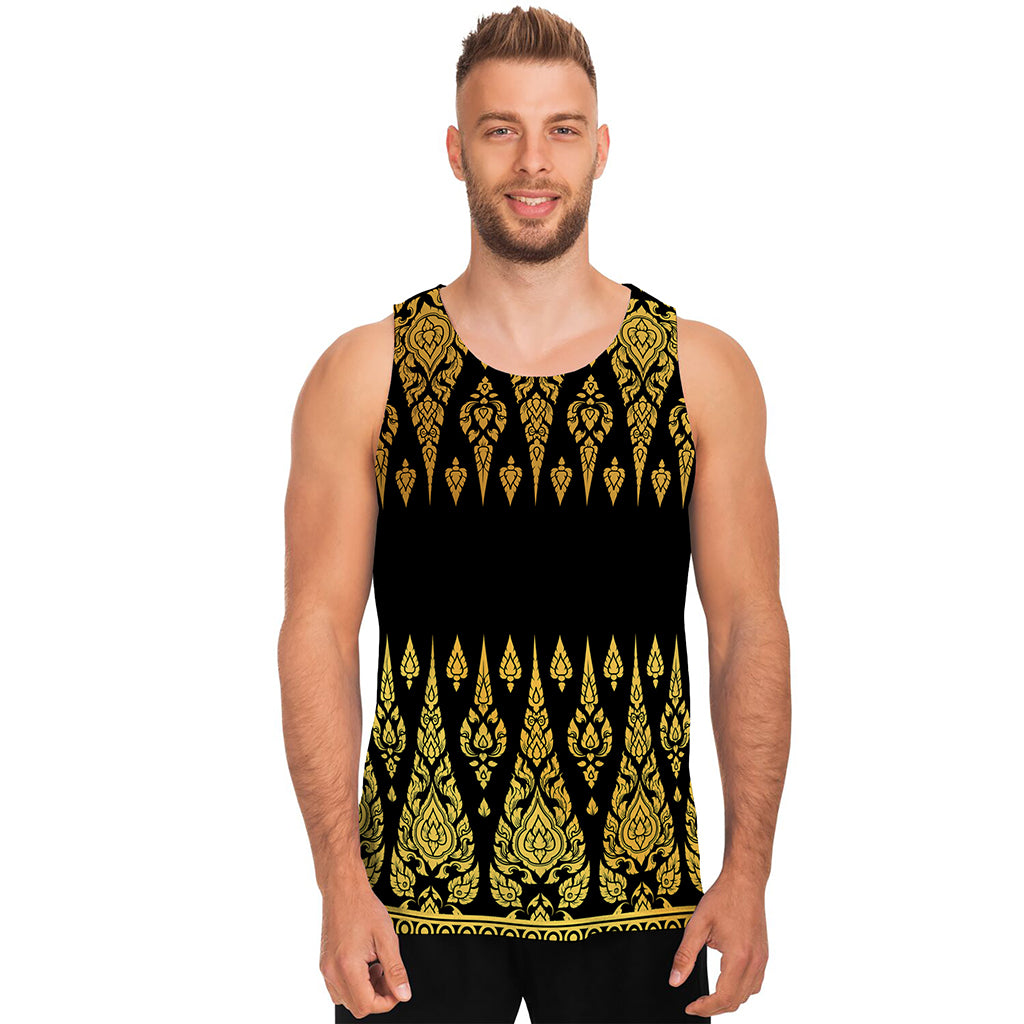 Gold And Black Thai Pattern Print Men's Tank Top