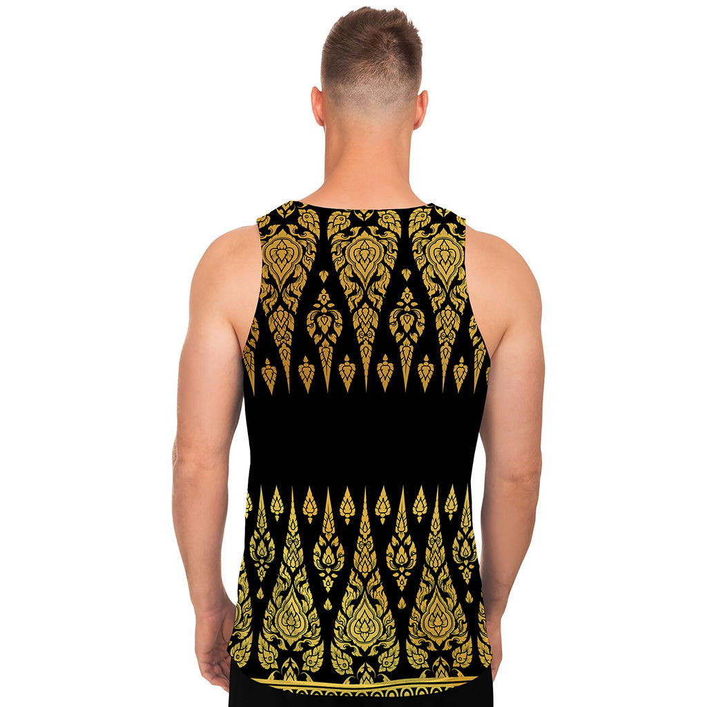 Gold And Black Thai Pattern Print Men's Tank Top