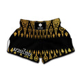 Gold And Black Thai Pattern Print Muay Thai Boxing Shorts