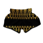 Gold And Black Thai Pattern Print Muay Thai Boxing Shorts