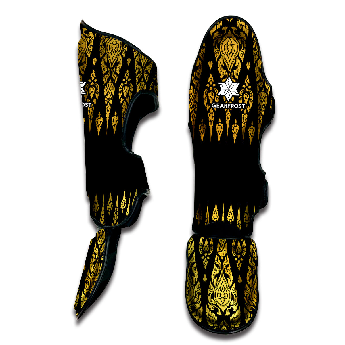 Gold And Black Thai Pattern Print Muay Thai Shin Guard