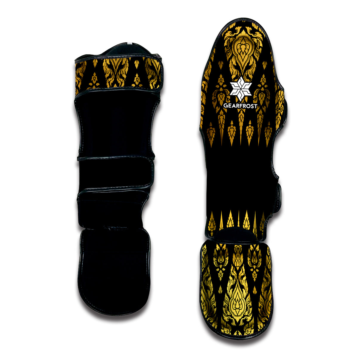 Gold And Black Thai Pattern Print Muay Thai Shin Guard