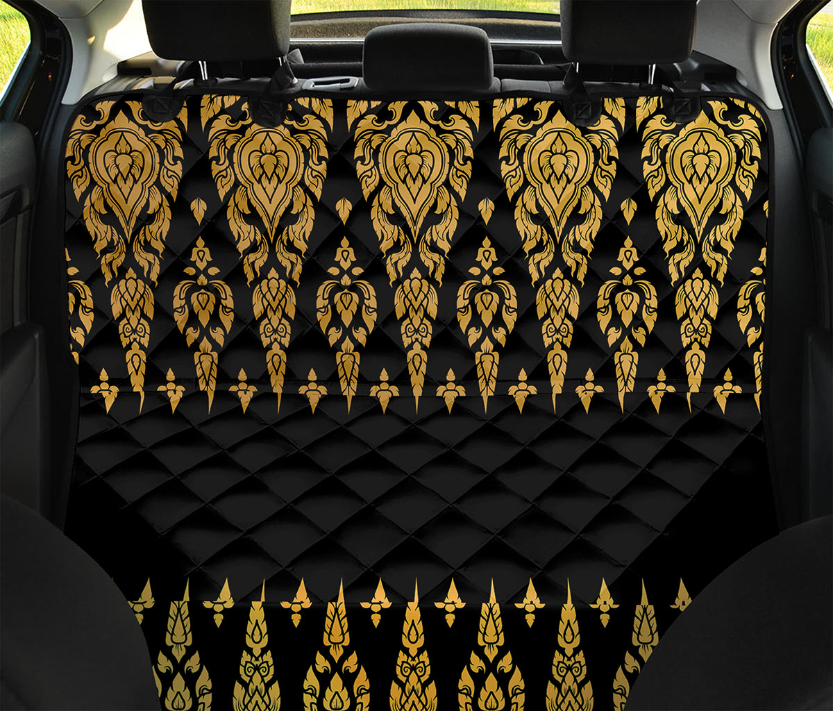 Gold And Black Thai Pattern Print Pet Car Back Seat Cover