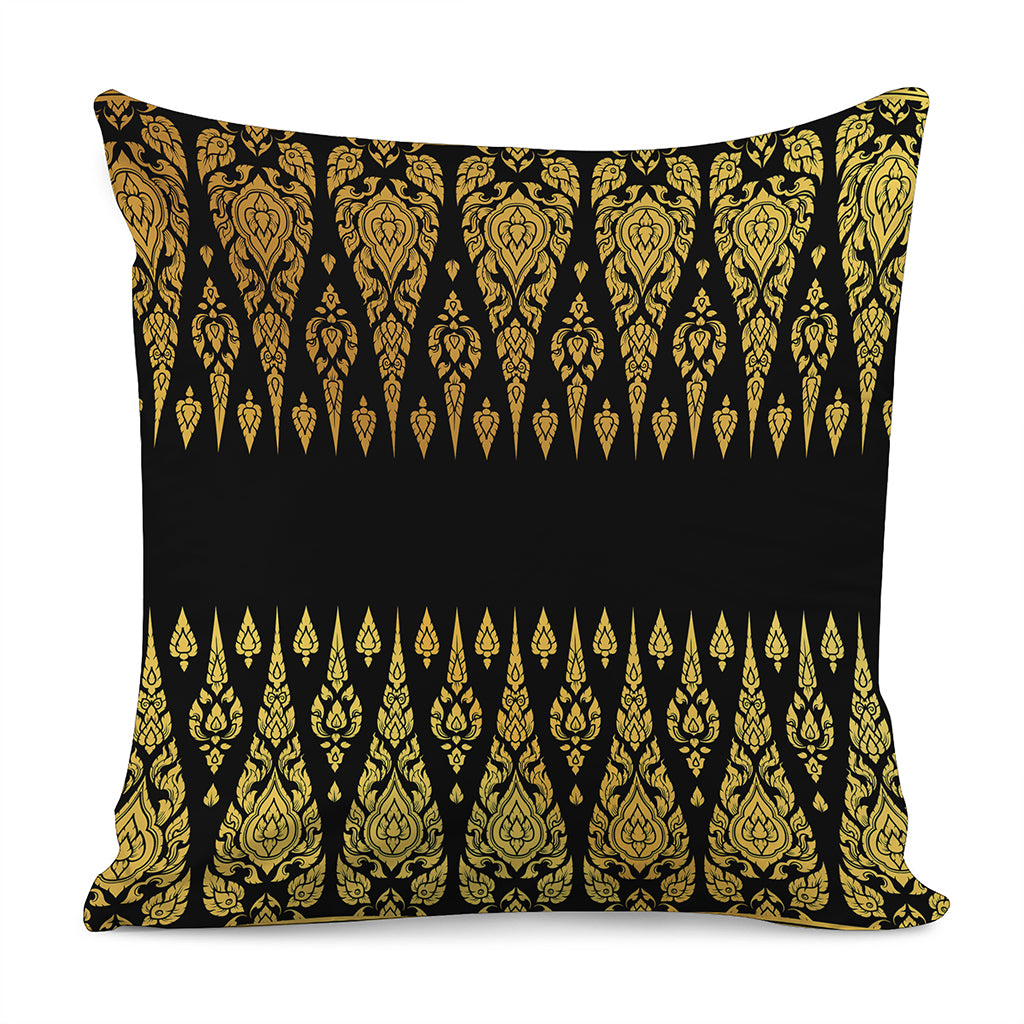 Gold And Black Thai Pattern Print Pillow Cover