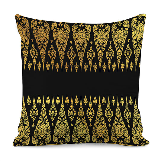 Gold And Black Thai Pattern Print Pillow Cover