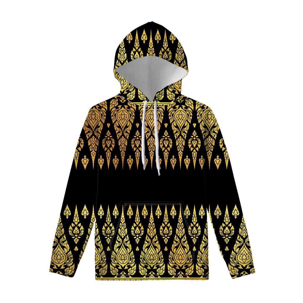 Gold And Black Thai Pattern Print Pullover Hoodie
