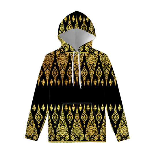 Gold And Black Thai Pattern Print Pullover Hoodie