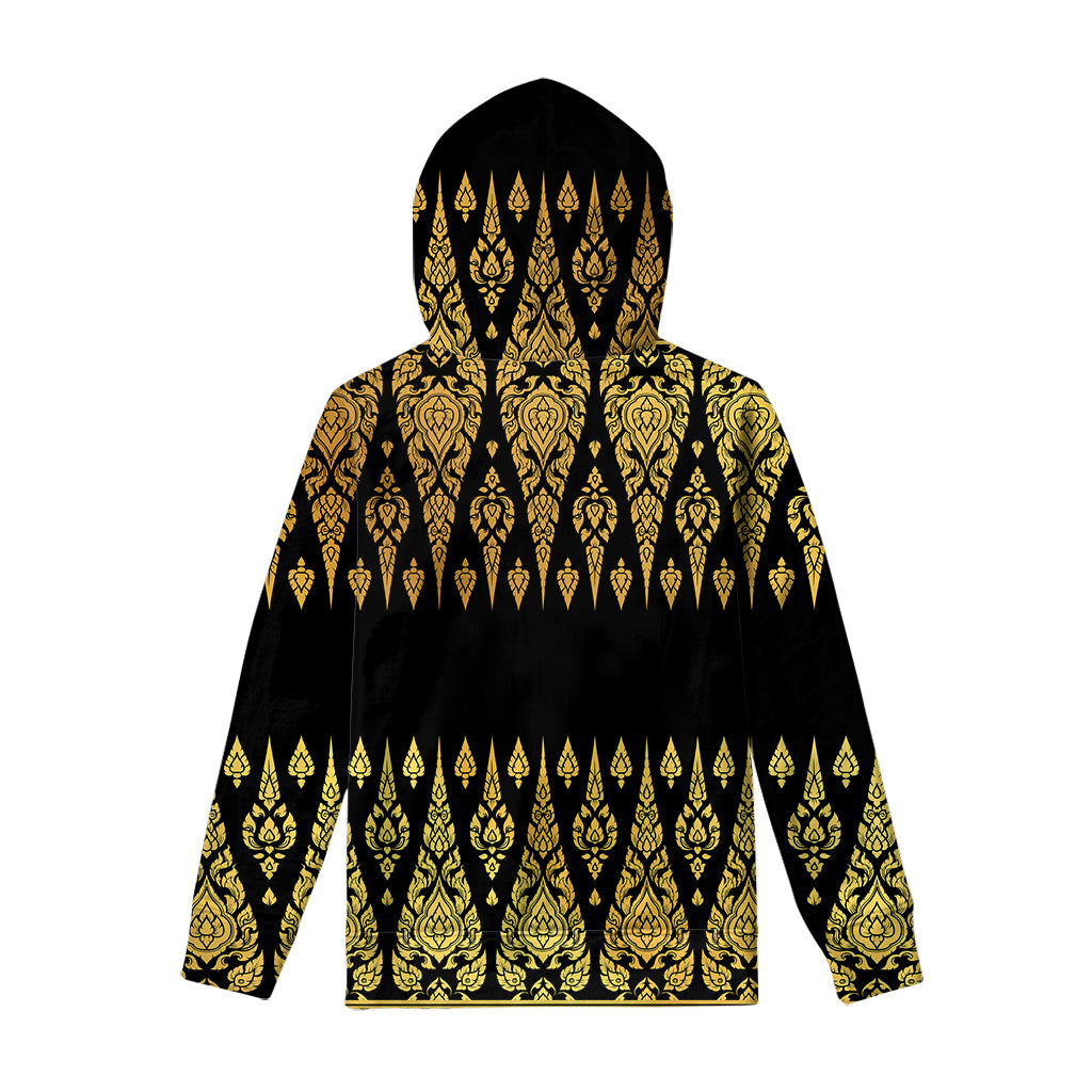 Gold And Black Thai Pattern Print Pullover Hoodie