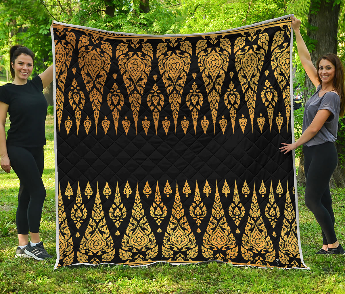 Gold And Black Thai Pattern Print Quilt
