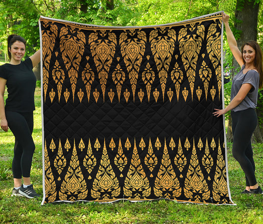 Gold And Black Thai Pattern Print Quilt
