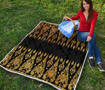 Gold And Black Thai Pattern Print Quilt
