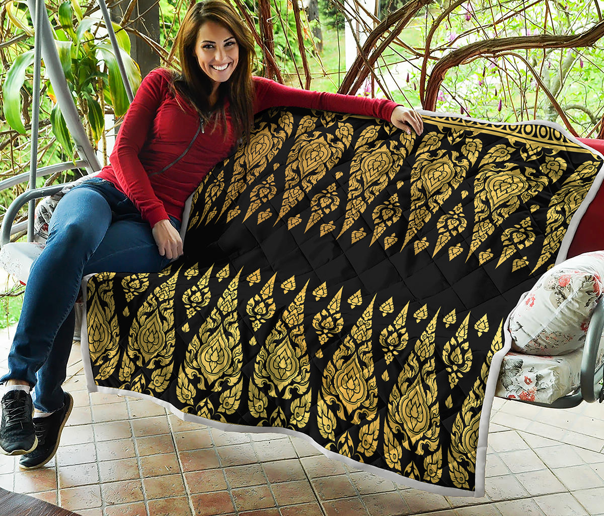 Gold And Black Thai Pattern Print Quilt