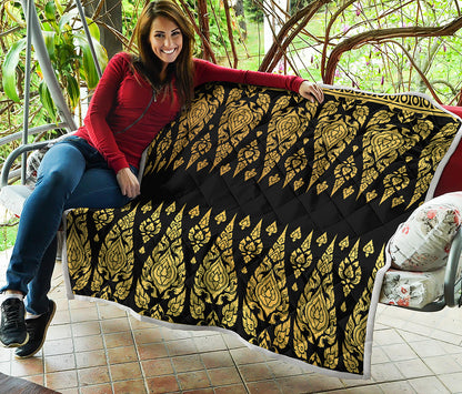 Gold And Black Thai Pattern Print Quilt
