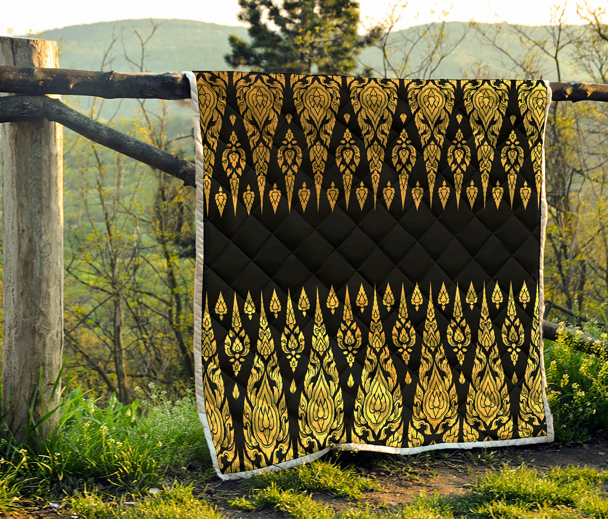 Gold And Black Thai Pattern Print Quilt