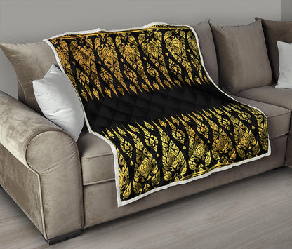 Gold And Black Thai Pattern Print Quilt