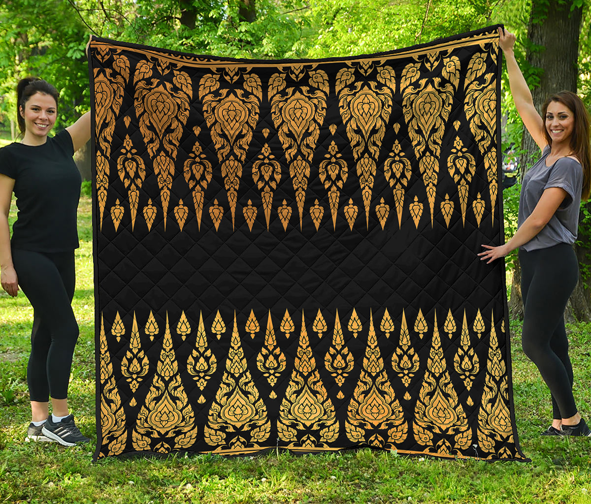 Gold And Black Thai Pattern Print Quilt