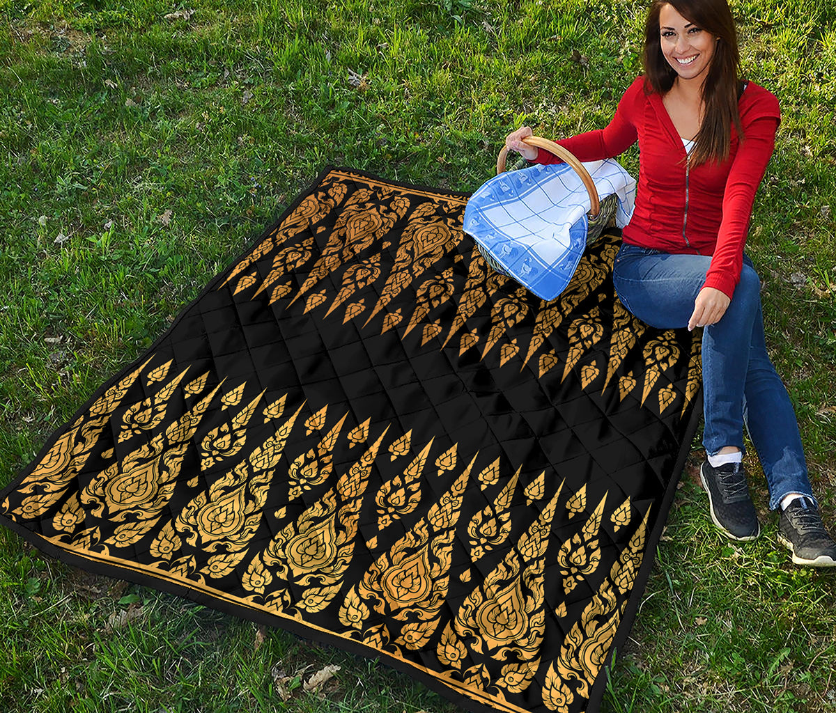 Gold And Black Thai Pattern Print Quilt