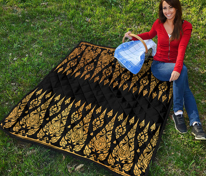 Gold And Black Thai Pattern Print Quilt