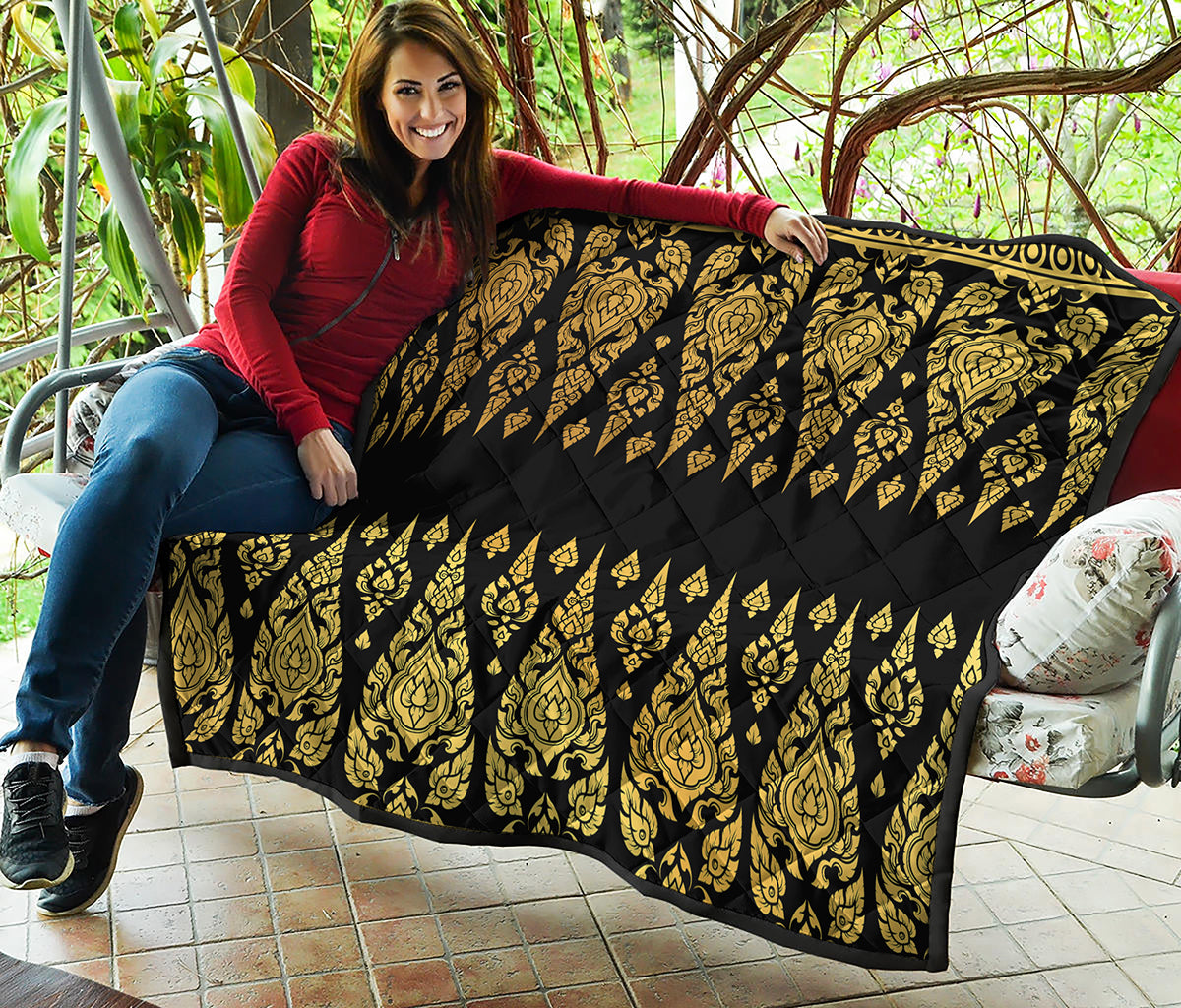 Gold And Black Thai Pattern Print Quilt