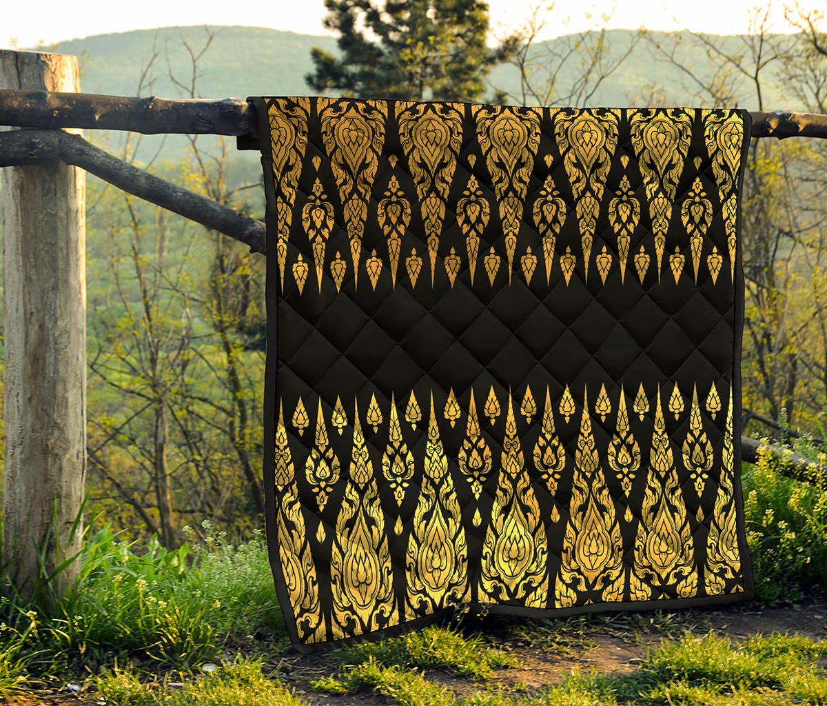 Gold And Black Thai Pattern Print Quilt