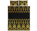 Gold And Black Thai Pattern Print Quilt Bed Set