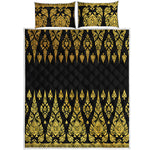 Gold And Black Thai Pattern Print Quilt Bed Set