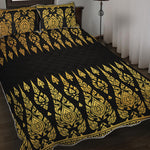 Gold And Black Thai Pattern Print Quilt Bed Set
