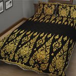 Gold And Black Thai Pattern Print Quilt Bed Set
