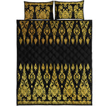 Gold And Black Thai Pattern Print Quilt Bed Set