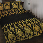 Gold And Black Thai Pattern Print Quilt Bed Set