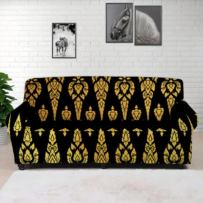 Gold And Black Thai Pattern Print Sofa Cover