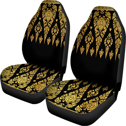 Gold And Black Thai Pattern Print Universal Fit Car Seat Covers