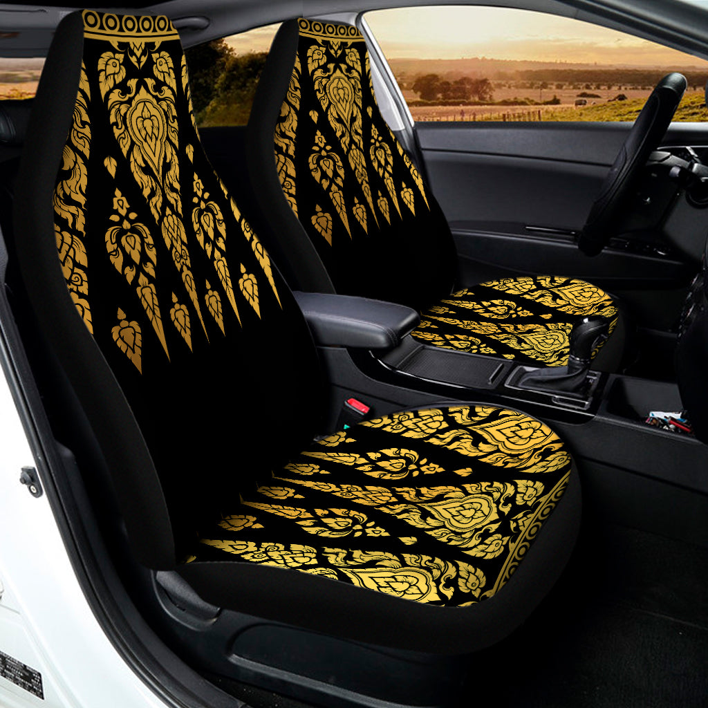 Gold And Black Thai Pattern Print Universal Fit Car Seat Covers